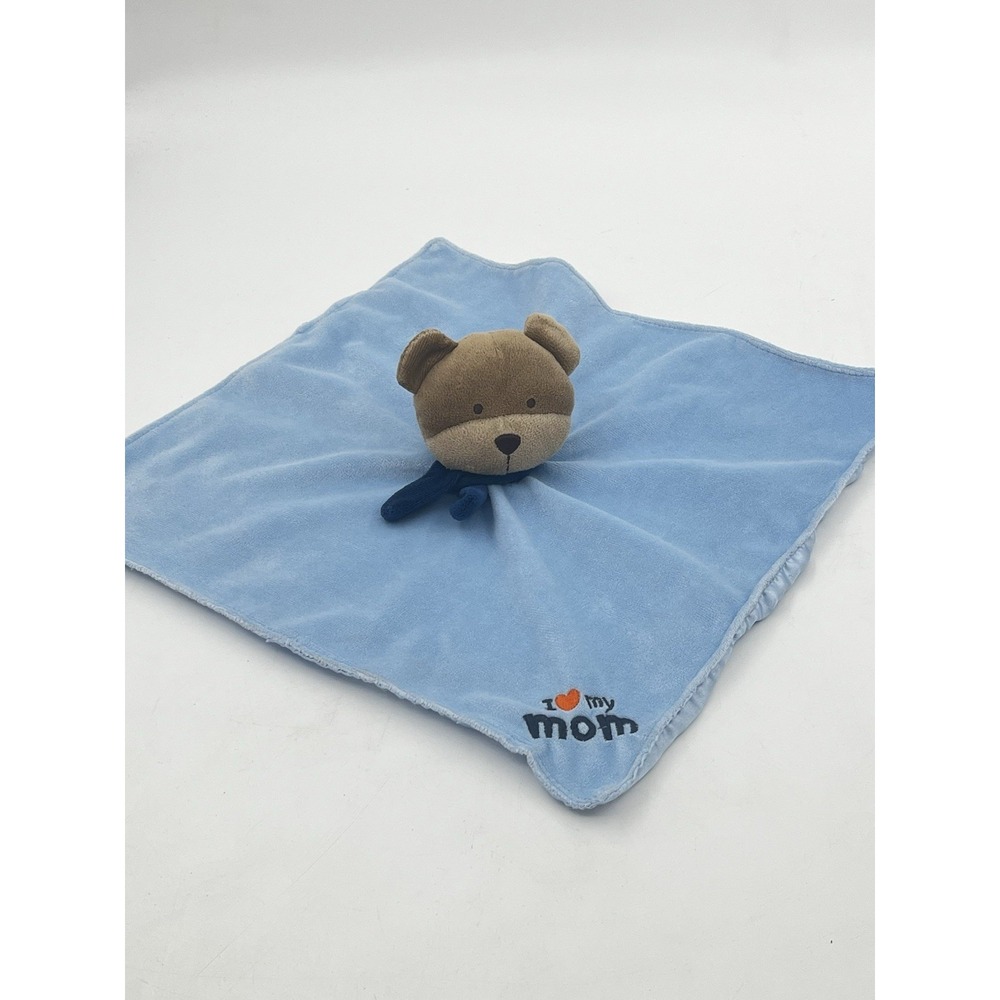 Carter's Lovey Bear I LOVE MOM Blue Rattle Brown Head Child Of Mine Satin Soft